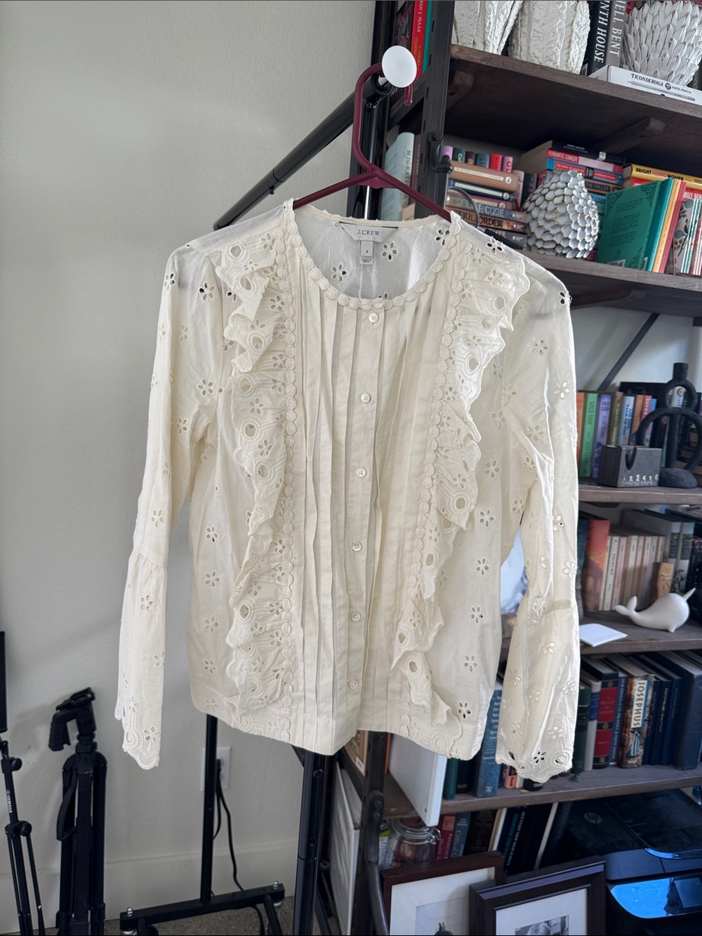 J.Crew White Lace Eyelet Blouse Size 2